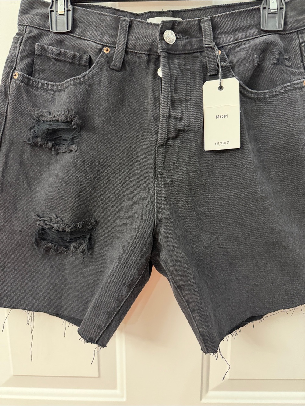 Forever 21 Charcoal Black Distressed Mom Denim Shorts